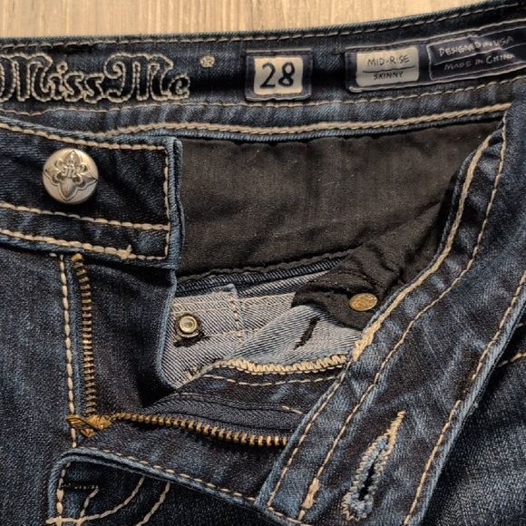 Miss Me Dark Blue Jeans with Black and White Embellishments - Picture 7 of 9